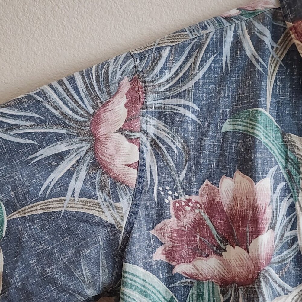 Vintage Reyn Spooner Shirt Mens Large Blue Floral Hawaiian Button Up 90s Aloha - Picture 4 of 9